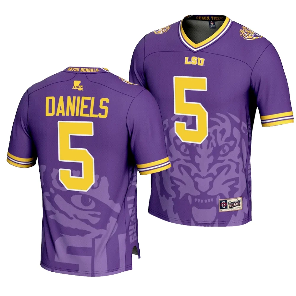 Men's LSU Tigers Jayden Daniels #5 Purple Icon Print Fashion NCAA Football Jersey